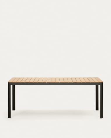 Table 100 % d'extérieur Bona bois de teck massif et aluminium finition noire 200 x 100 cm