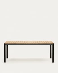 Table 100 % d'extérieur Bona bois de teck massif et aluminium finition noire 200 x 100 cm