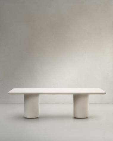 Table Canaret en ciment, finition blanche brillante 239 x 102 cm