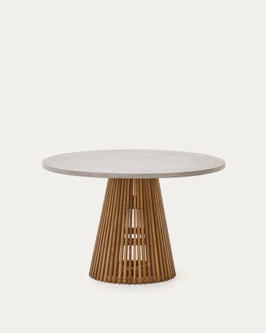 Alcaufar Outdoor Tisch rund aus massivem Teakholz und grauem Zement Ø 120 cm