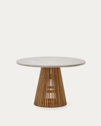 Tavolo rotondo da esterni Alcaufar in legno massiccio di teak e cemento grigio Ø 120 cm