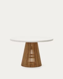 Alcaufar round outdoor table made of solid teak wood and white cement Ø 120 cm
