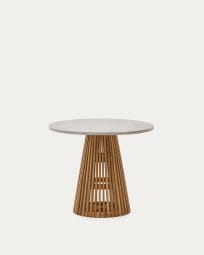 Στρογγυλό τραπέζι εξωτερικού χώρου Alcaufar από μασίφ ξύλο τικ και γκρι τσιμέντο Ø 90 εκ.