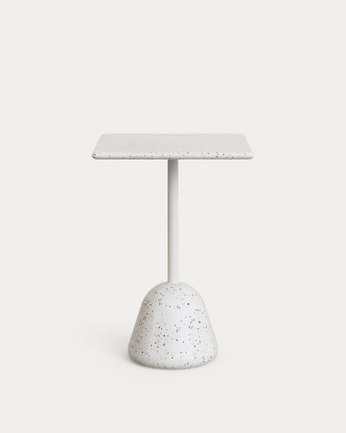 Saura high bar table in white terrazzo with a white terrazzo top, 95 x 70 x 70 cm
