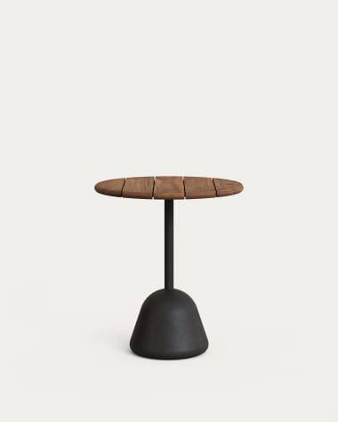 Table Saura en ciment noir et plateau en acacia avec finition noyer 75 x Ø70 cm