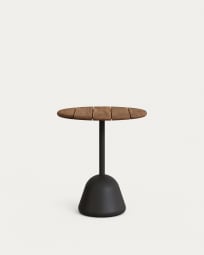 Saura table in black cement and acacia top with walnut finish 75 x Ø70 cm
