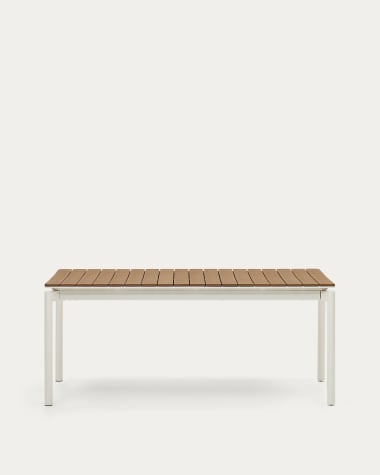 Canyelles extendable outdoor table, plastic lumber and matte white aluminium, 180 (240) x 100 cm