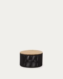 Tavolino Dandara in acciaio, corda nera e legno massiccio di acacia Ø60 cm FSC 100%