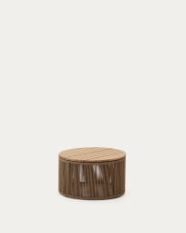 Tavolino Dandara in acciaio, corda beige e legno massiccio di acacia Ø60 FSC 100%