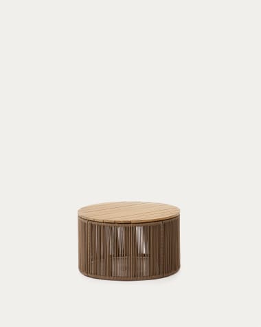 Dandara coffee table made of steel, beige cord and 100% FSC solid acacia wood, Ø70 cm