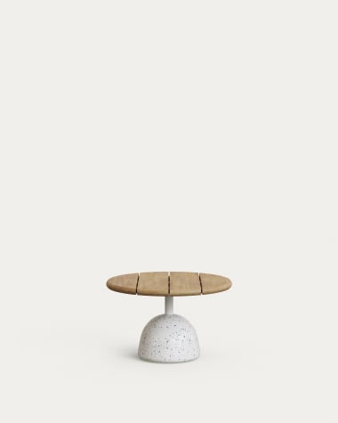 Saura coffee table with white terrazzo and natural acacia top, 32 x Ø55 cm