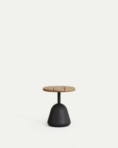 Saura black metal coffee table with natural acacia top, 45 x Ø43 cm