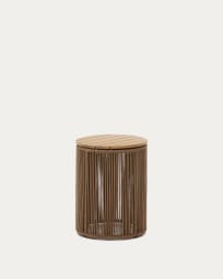 Table auxiliaire Dandara en acier, corde beige et bois d' acacia Ø40 cm FSC 100%