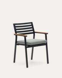 Bona aluminium garden chair with a black finish and solid teak wood armrests