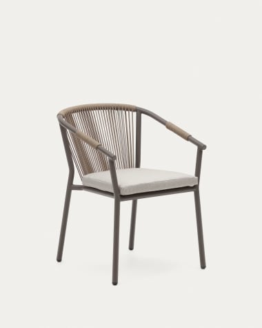 Xelida stackable garden chair in aluminium and brown cord