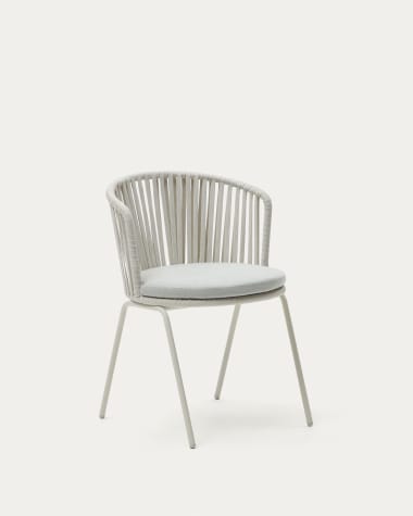 Cadeira exterior Saconca de corda e aço com acabamento pintado cinza