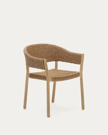 Cadeira empilhável exterior Pola madeira eucalipto e ratã sintético acabamento natural FSC 100%