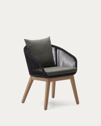 Portalo chair in black cord with solid acacia wood legs
