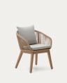 Krzesło Portalo z beżowej liny i nogami z litego drewna akacjowego