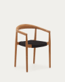 Cadeira empilhável Ydalia de madeira maciça de teca com acabamento natural e corda preto