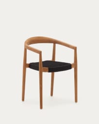 Cadeira empilhável Ydalia de madeira maciça de teca com acabamento natural e corda preto