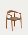 Krzesło sztaplowane Ydalia z litego drewna tekowego z naturalnym wykończeniem i beżową liną