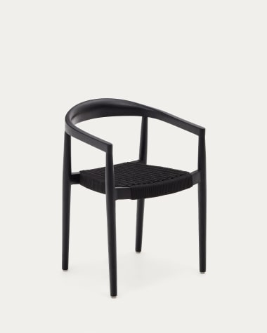 Ydalia stapelbare stoel in massief teakhout met zwarte afwerking en zwart koord