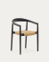 Cadira apilable exterior Ydalia de fusta massissa de teca amb acabat negre i corda de rotang sintètic