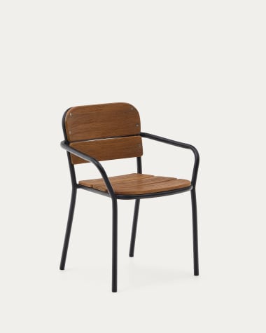 Cadeira Algueret madeira maciça de eucalipto acabamento natural e alumínio preto FSC 100%