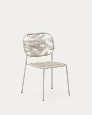 Talaier stackable outdoor chair  made of synthetic rope and galvanized steel in beige finish