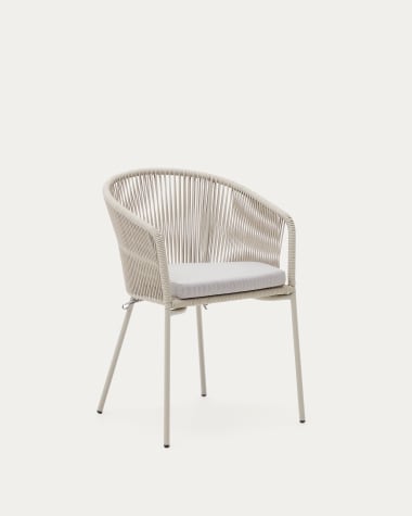 Yanet Stuhl aus synthetischem Seil in Ecru und Beine aus verzinktem Stahl