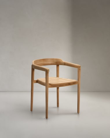 Cadeira empilhável Icaro de madeira maciça de teca com acabamento natural FSC 100%