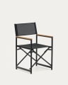 Cadeira dobrável 100% exterior Llado alumínio preto e apoio de braços madeira maciça teca