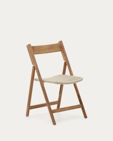 Cadeira dobrável Dandara madeira maciça acácia e estrutura aço com corda branco FSC 100%