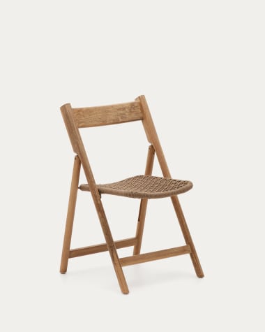 Cadeira dobrável Dandara madeira maciça acácia e estrutura aço com corda bege FSC 100%