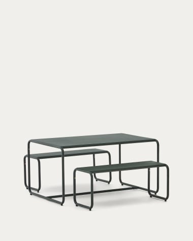 Sotil Children's Set of 2 Benches and Galvanized Steel Table with Green Finish 95 x 62 cm