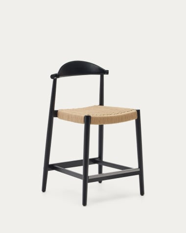 Nina stool made of solid acacia wood with black finish and beige rope height 62 cm