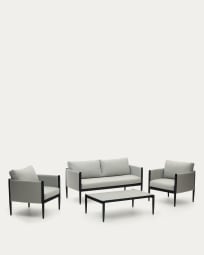 Satuna set of 2 armchairs, 2 seater sofa, and metal coffee table with a glazed finish