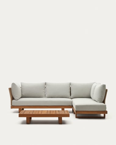 Set Raco de sofá de canto 5 lugares e mesa de centro de madeira maciça de acácia FSC 100%