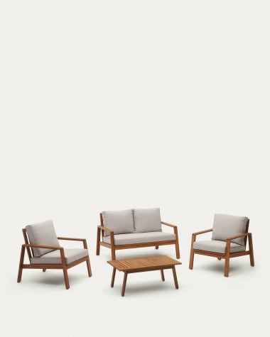 Frares Set aus 2-Sitzer-Sofa, 2 Sesseln und Couchtisch massives Akazienholz 100% FSC