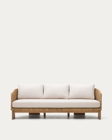 Sofa 3-osobowa Xoriguer z syntetycznego rattanu i litego drewna eukaliptusowego 100% FSC 223 cm