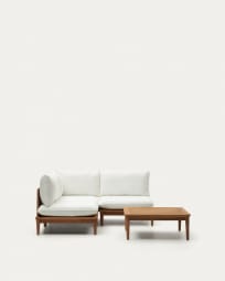 Portitxol set of 1 corner armchair, 2 modular armchairs and coffee table in solid teak