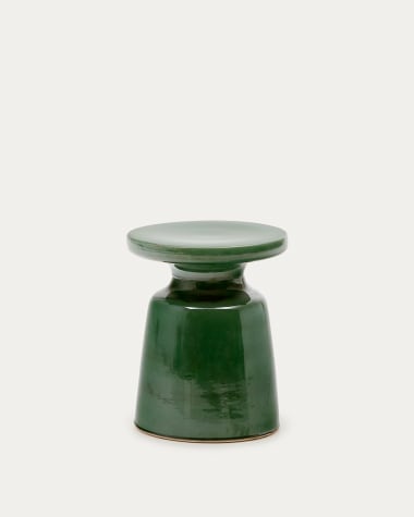 Ogrodowy stolik pomocniczy Mesquida z ceramiki o zielonym szkliwionym wykończeniu Ø 39 cm