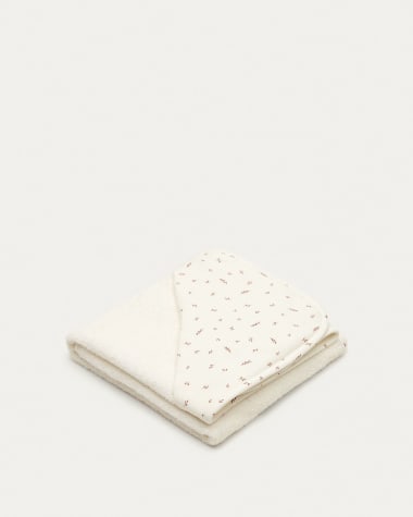 Asciugamano a mantellina per bebé Deya in cotone bianco con stampa