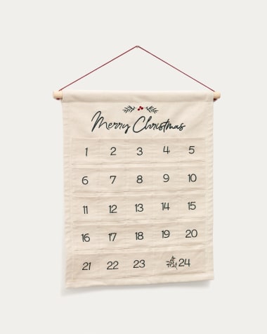Calendario dell'Avvento Uarda 100% cotone bianco con ricami 56 x 65 cm