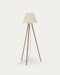 Benicarlo floor lamp in solid rubber wood with a natural, beige finish, UK