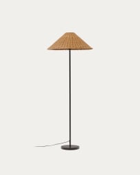 Urania floor lamp in rattan and metal with black painted finished UK adapter
