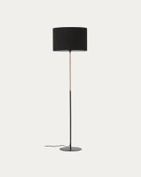 Canar metal and rattan floor lamp made with a black cotton lamp shade