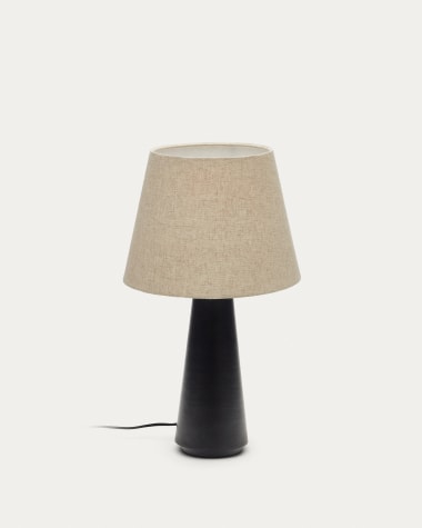 Torrent metal table lamp with black painted finish and linen shade, UK adaptor