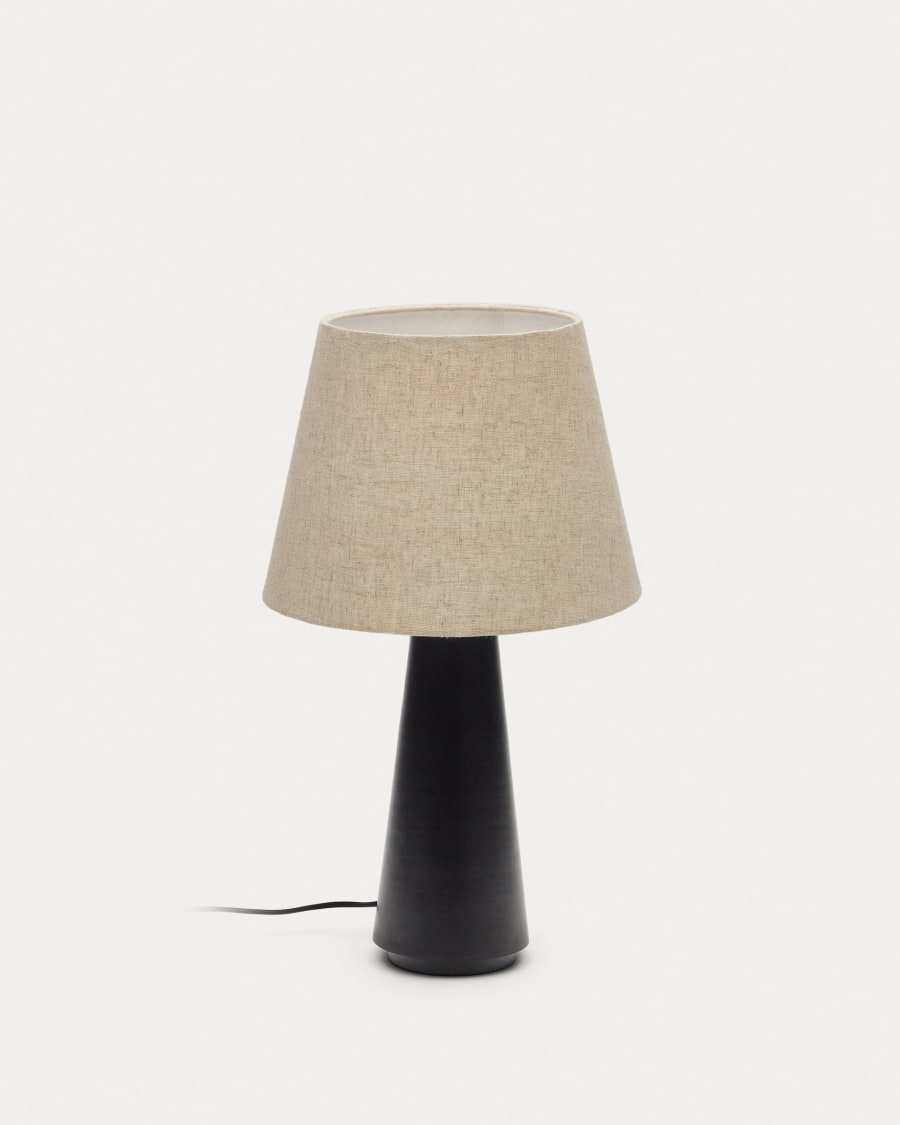 marrón procedimiento Cúal Torrent metal table lamp with black painted finish and linen shade UK  adaptor | Kave Home